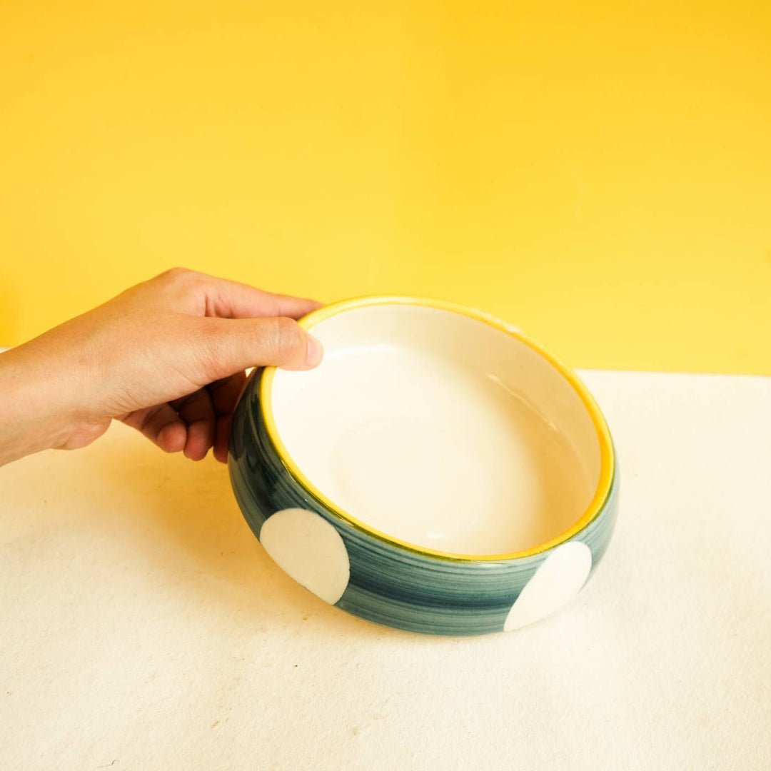 Handmade Elegance Green & White Ceramic Bowl