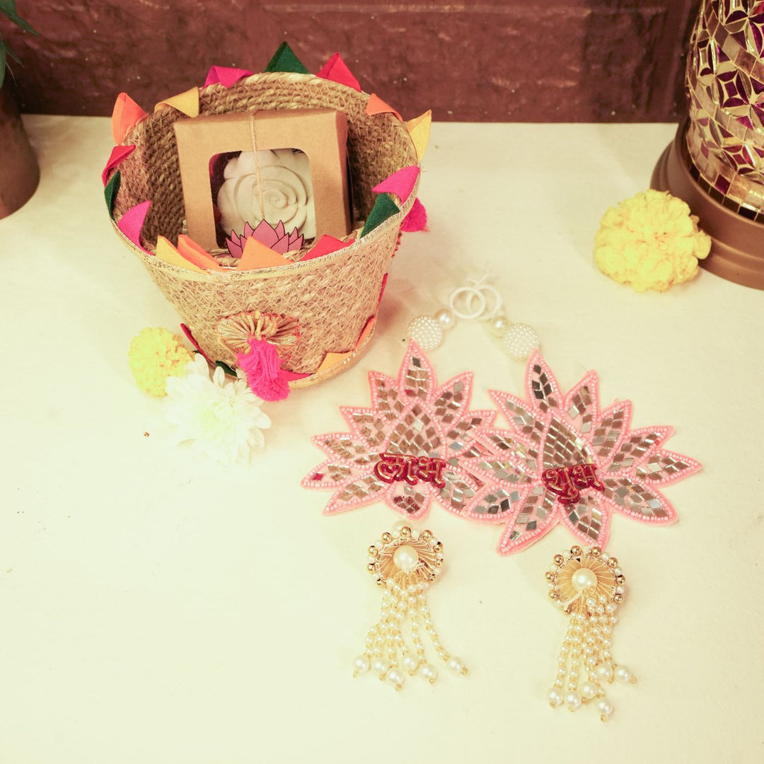 Fragrant Threads Mini Diwali Gift Hamper | Includes 1 Diffuser, 2 Hangings, 1 Diwali Card, 1 Jute Basket