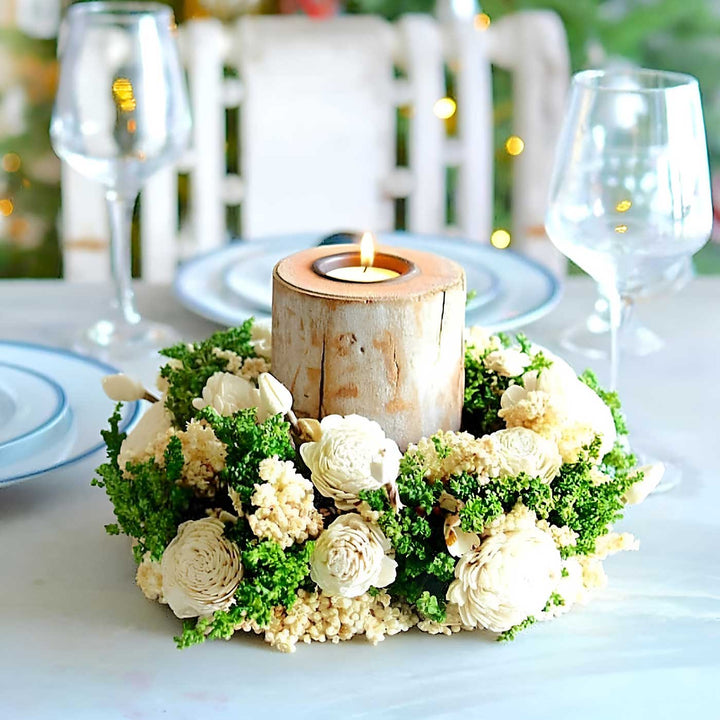 Classical White Diwali Floral Tealight Candle Holder Centrepiece