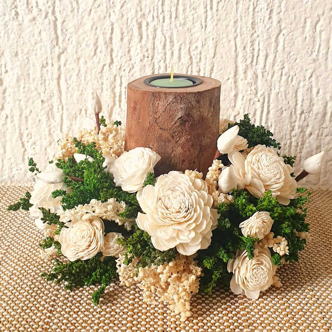 Classical White Diwali Floral Tealight Candle Holder Centrepiece
