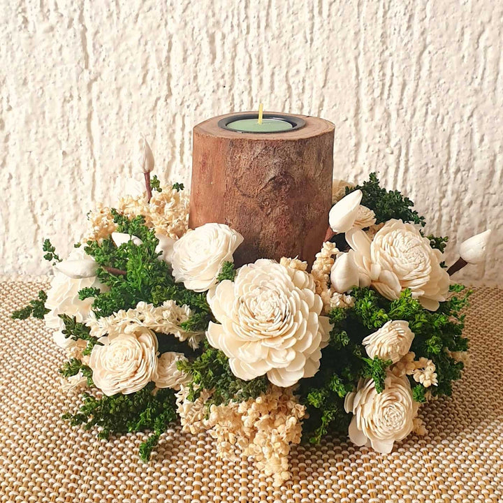 Classical White Diwali Floral Tealight Candle Holder Centrepiece