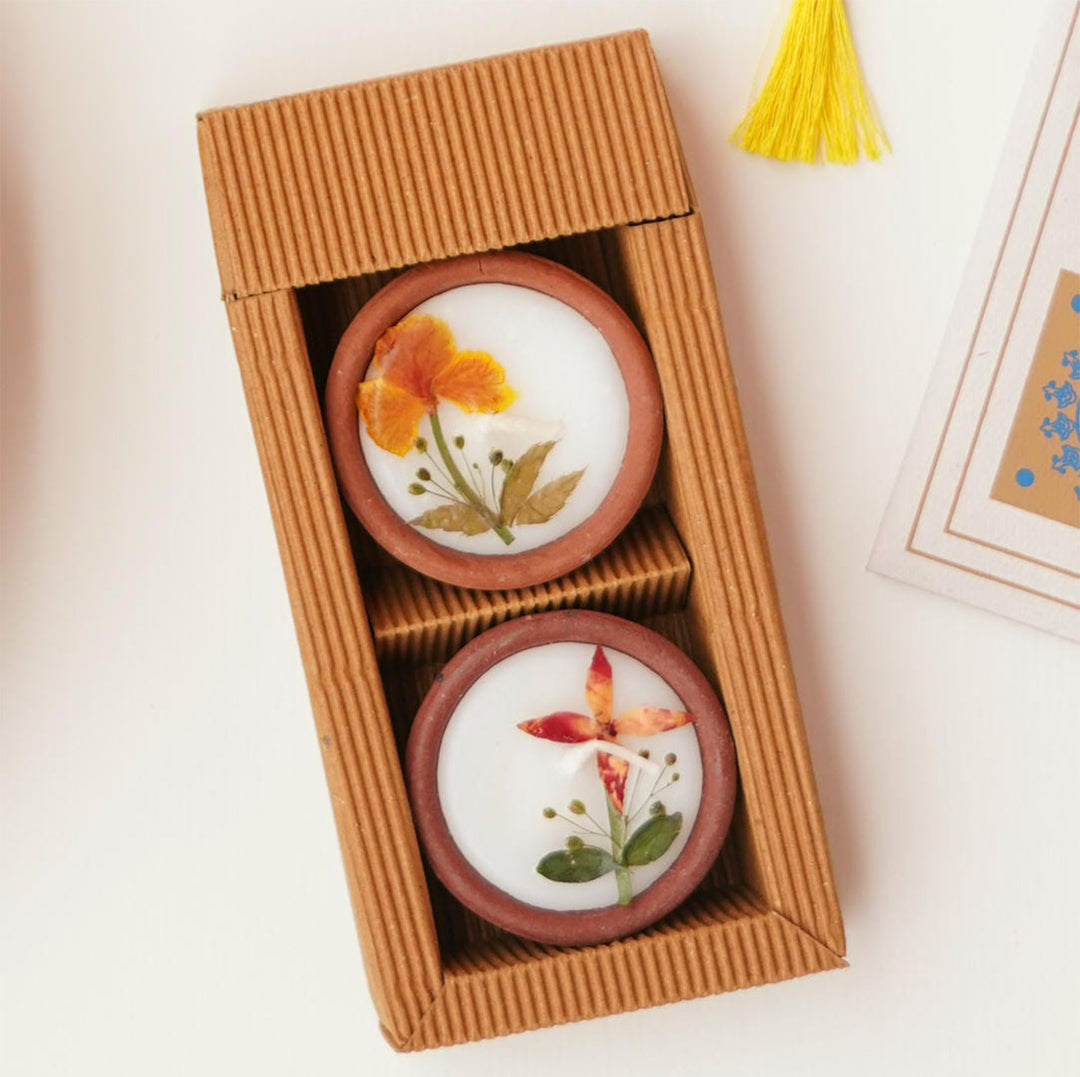 12 Candles | Handmade Dried Flower Terracotta Scented Candle | 6 Boxes, 2 Candles Per Box