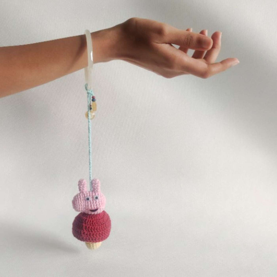 Handmade Crochet Peppa Pig Kids Rakhi With Roli Chawal - On Wrist Hanging Charm