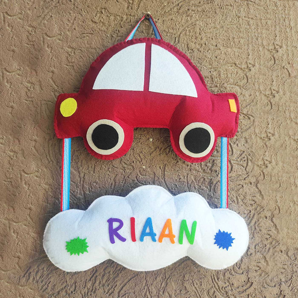 Personalized Handmade Car Theme Felt Name Plate - Hanging on Wall Personalized Name