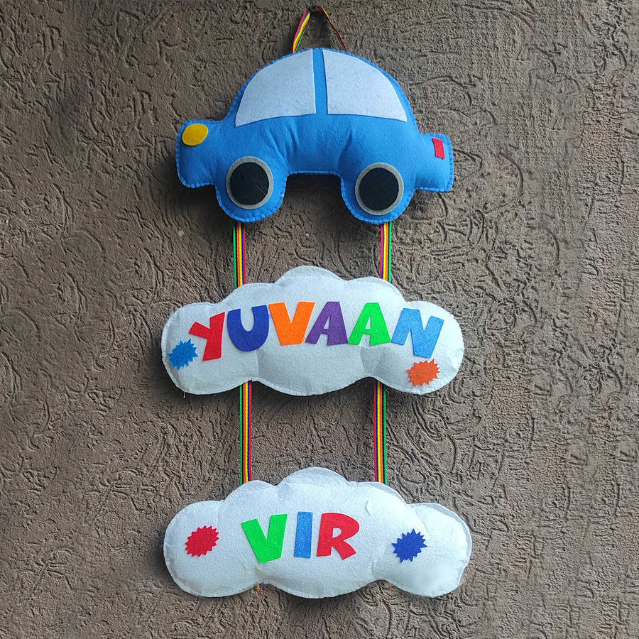 Personalized Handmade Car Theme Felt Name Plate - Hanging Name Personalization Display