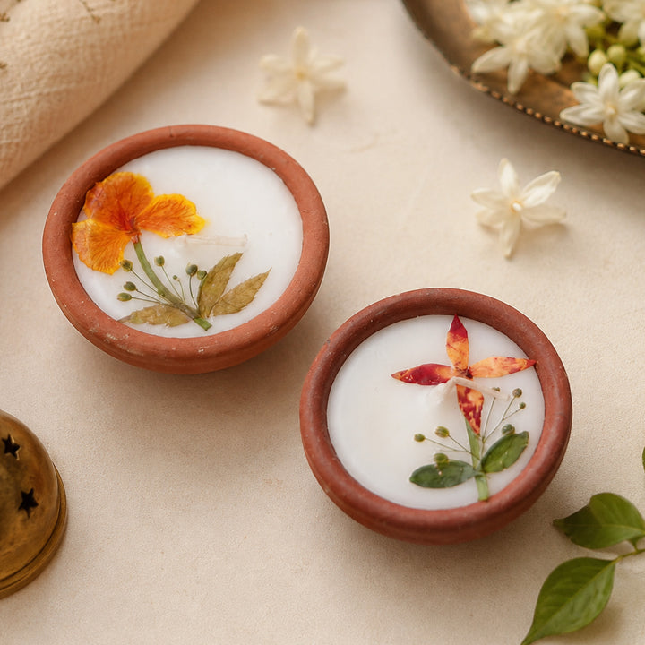 12 Candles | Handmade Dried Flower Terracotta Scented Candle | 6 Boxes, 2 Candles Per Box
