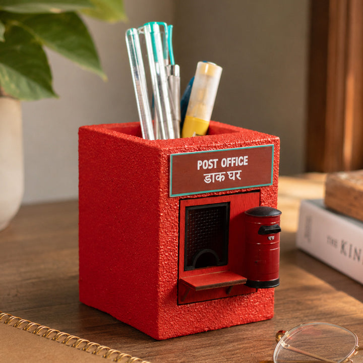 Handmade Miniature Post Office Themed Pen Stand For Decor