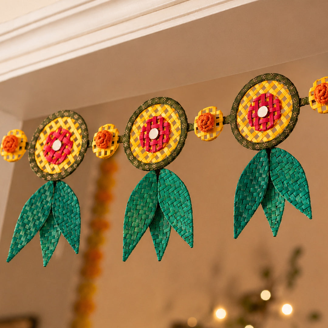 41 In | "Shubh" Handcrafted Mango Leaf Bamboo Toran For Festive Decor