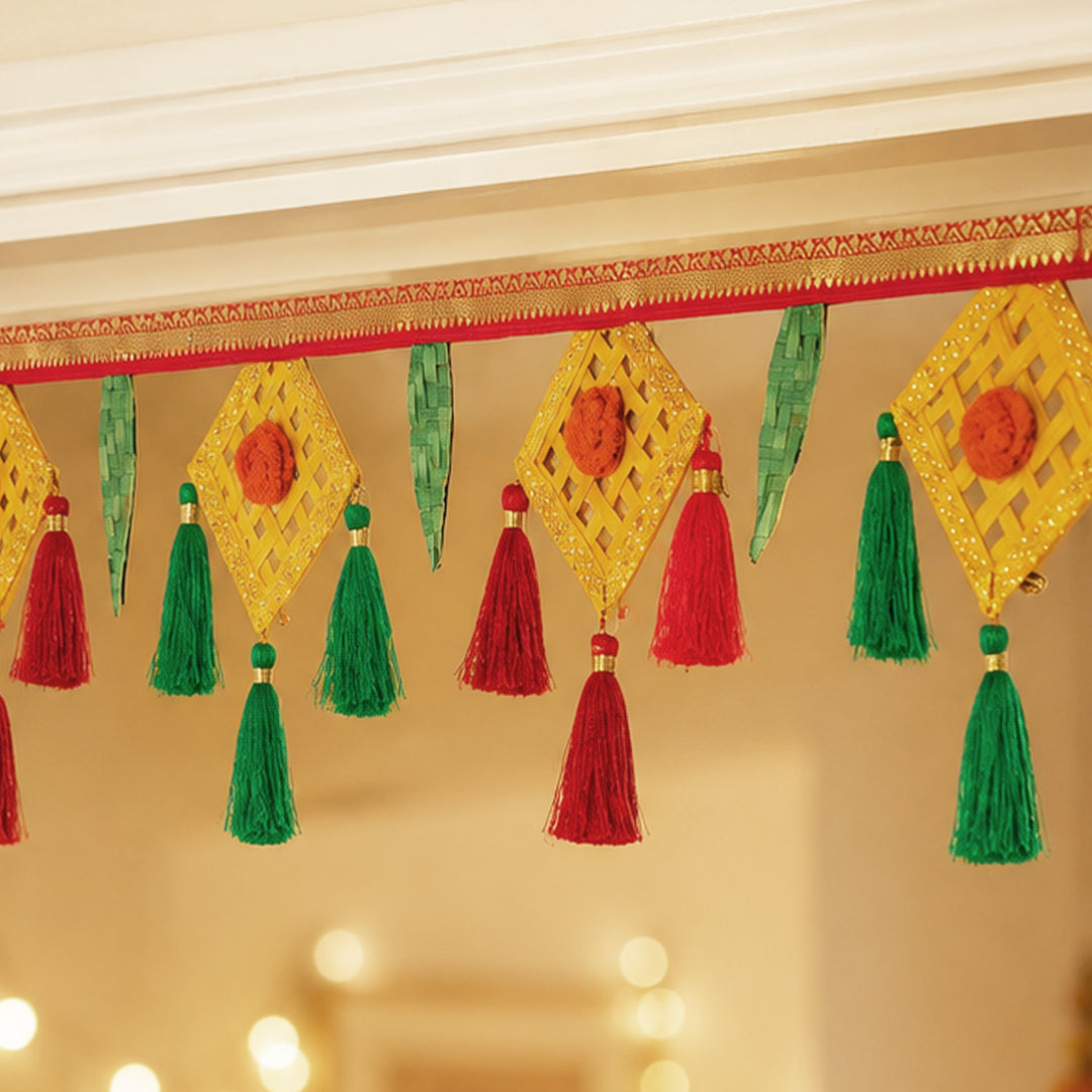 43 In | Suvarna Handcrafted Bamboo Toran With Colourful Accents For Festive Decor