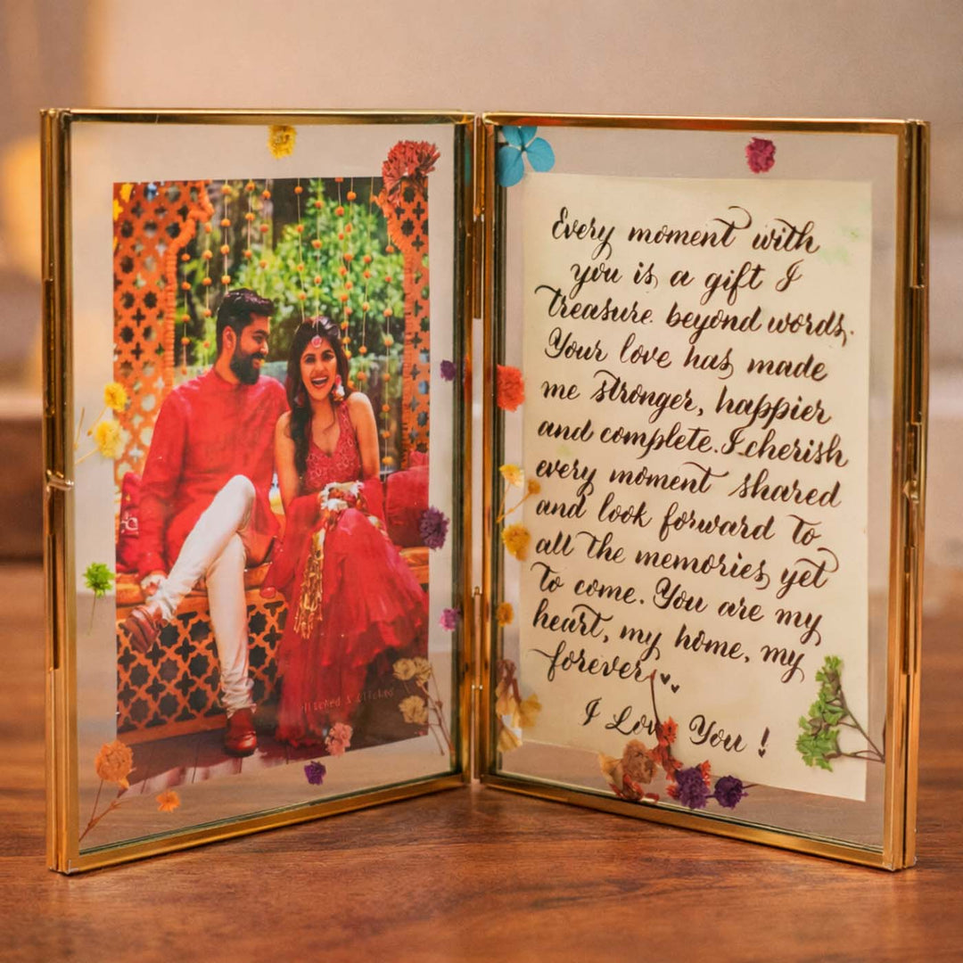 Photo Personalized Vintage Dried Flower Glass Frame With Quote