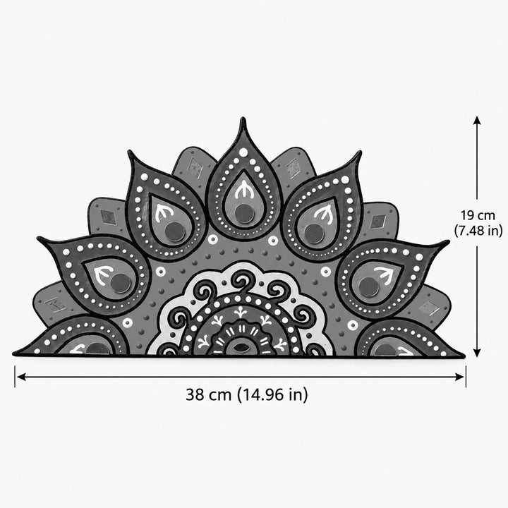 Hand-Painted Mirror Work Peacock Feather Half Mandala Mdf Rangoli For Festive Decor