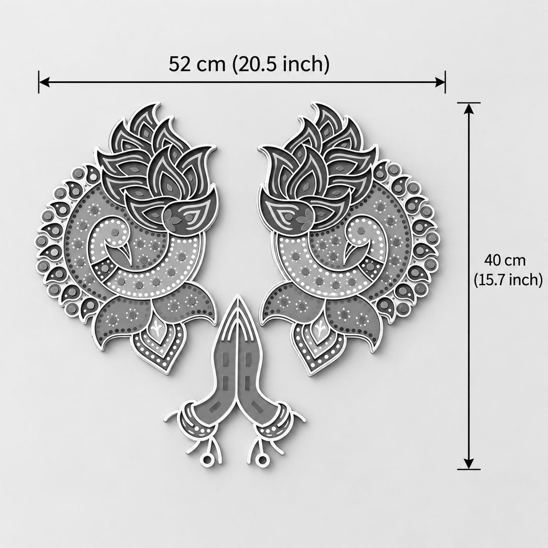 3 Pc | Hand-Painted Peacock & Hand Mdf Rangoli With Mirror Work For Festive Decor