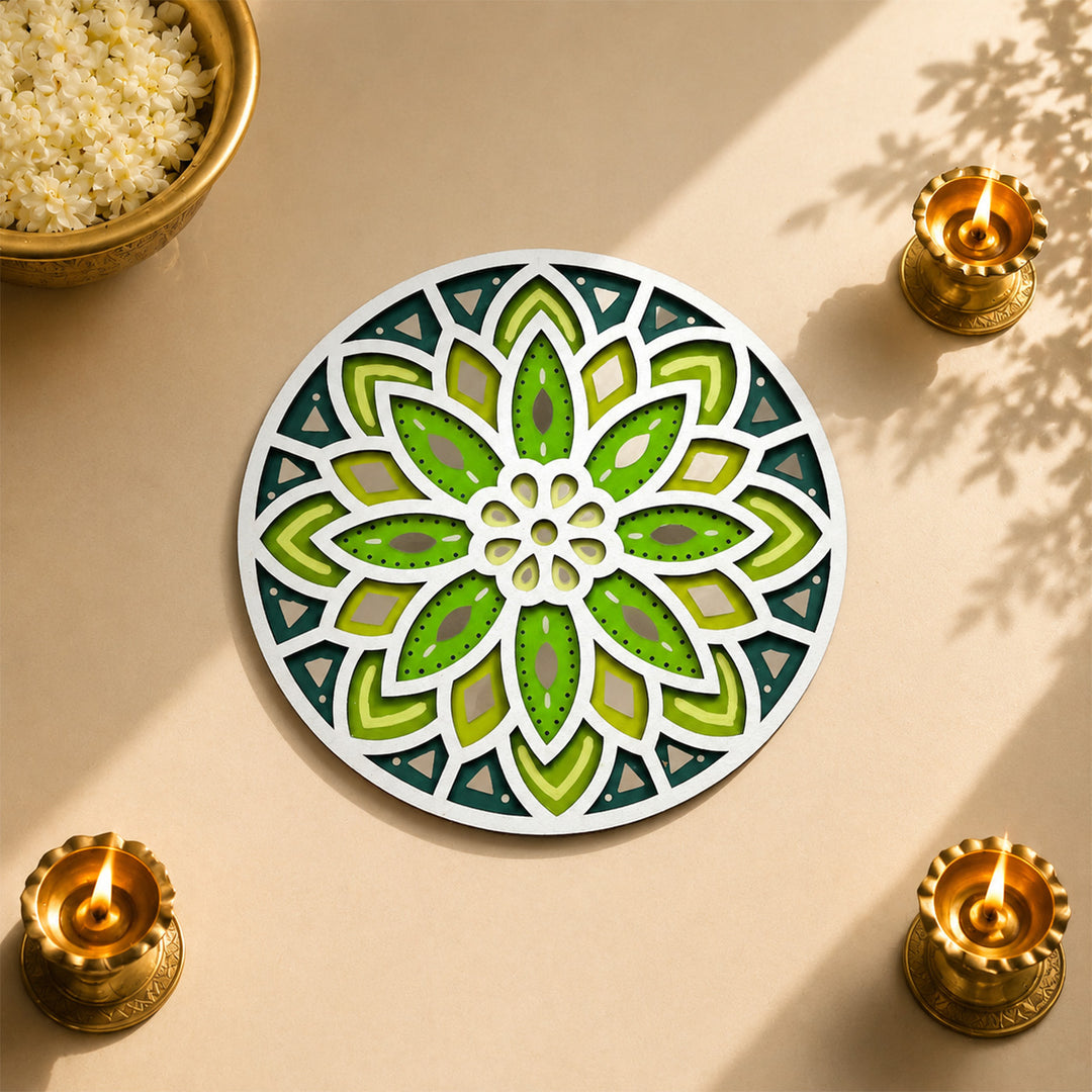 Hand-Painted Floral Mdf Rangoli For Festive Decor