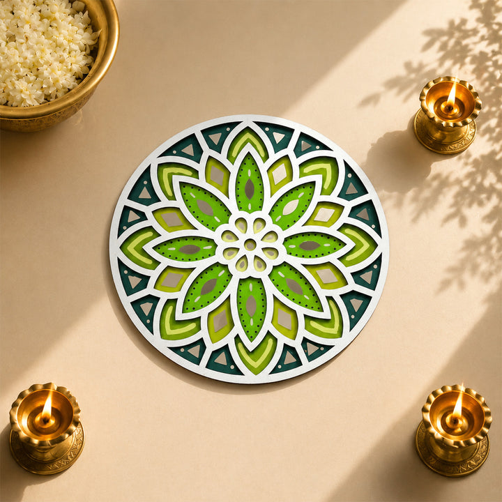 Hand-Painted Floral Mdf Rangoli For Festive Decor