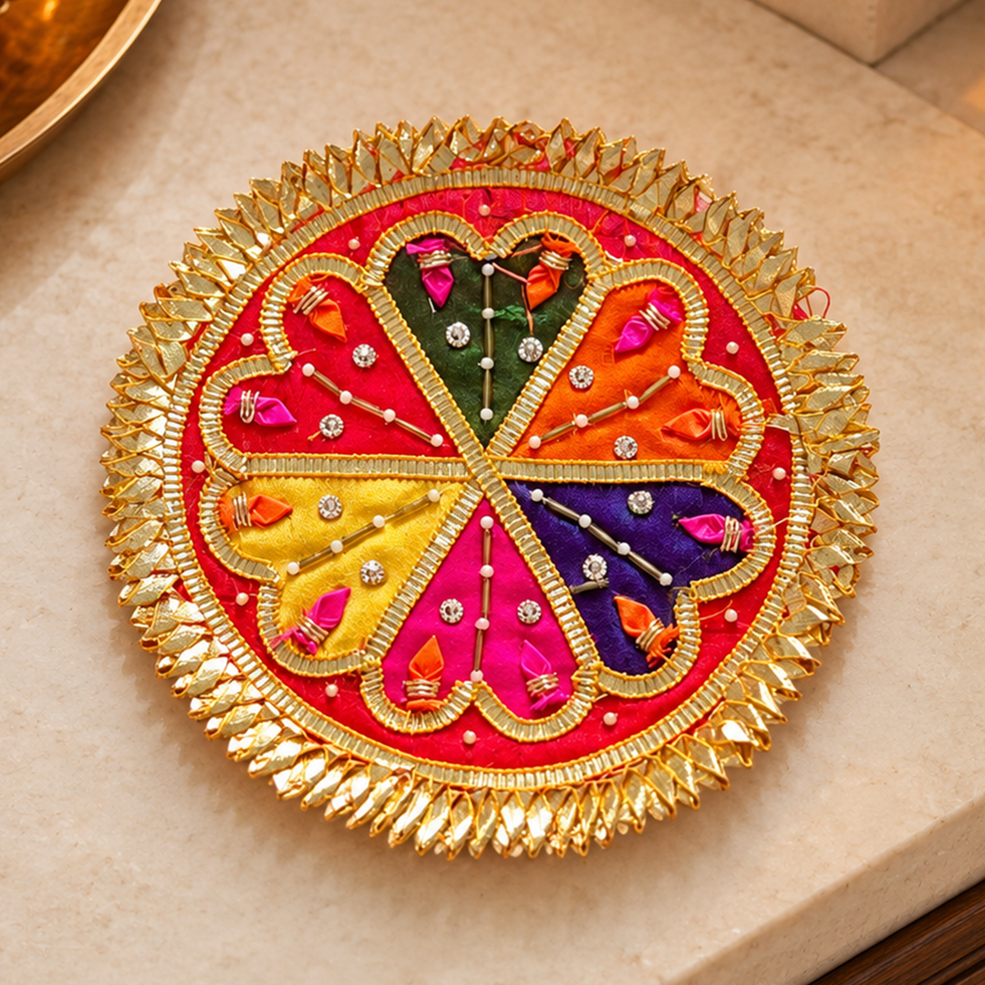 5.9 Inch | Handmade Atrangi Gota Patti Multicolour Floral Rangoli for Festive Decor