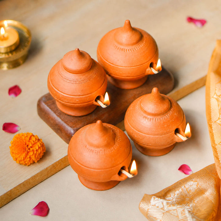 Set Of 2 | Handmade Minimal Design Terracotta Magic Diya