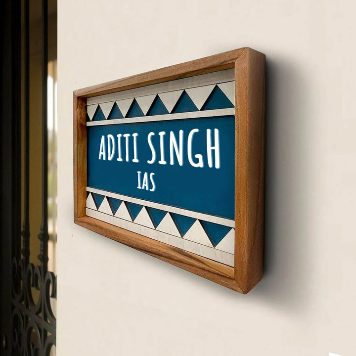 Wooden Personalized Framed Name Plate For Ias - Side View Mounted on Wall