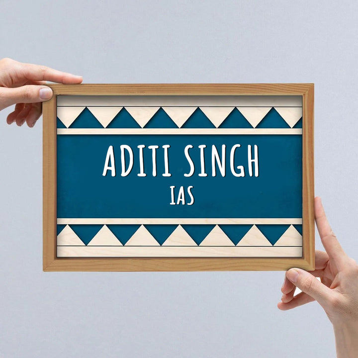 Wooden Personalized Framed Name Plate For Ias - Held by two hands front view
