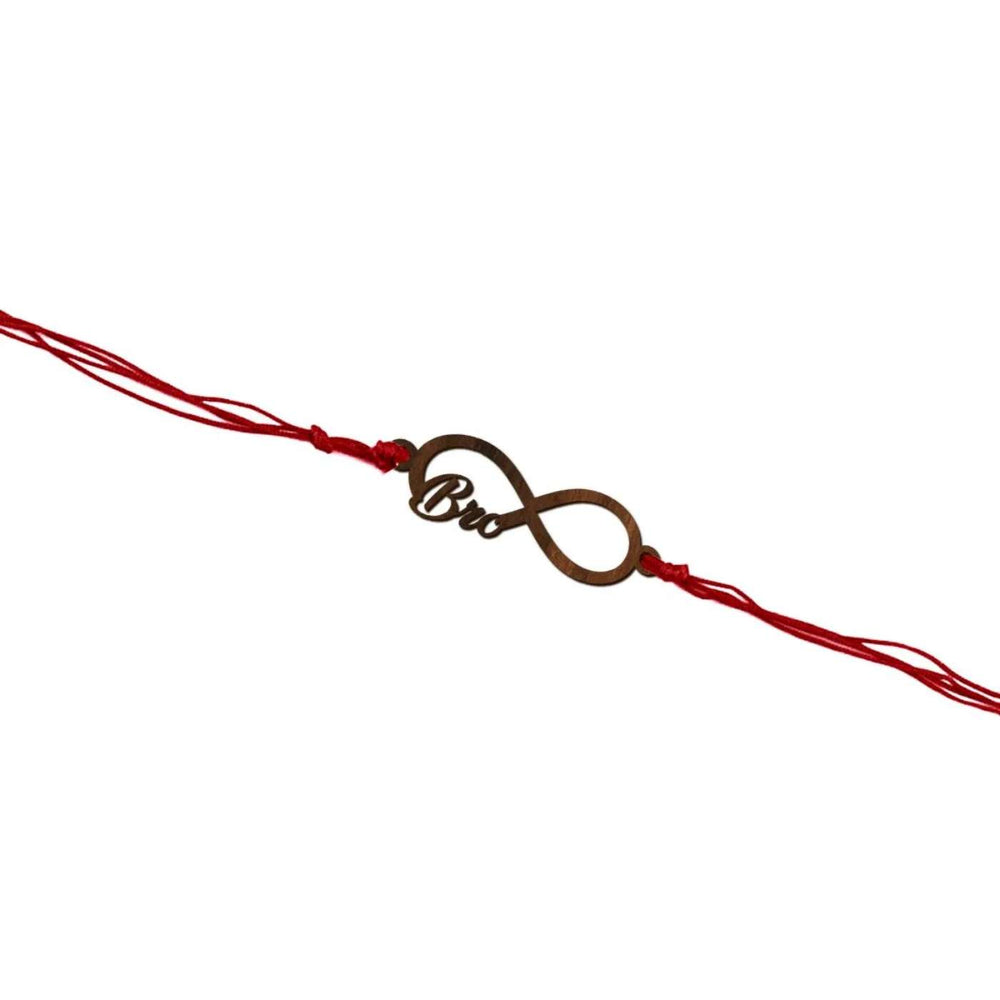 Handmade Bro Love Wooden Rakhi With Roli Chawal - Full Length View