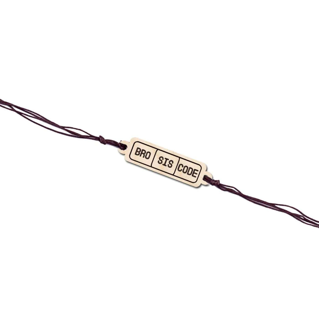 Handmade Bro Sis Code Wooden Rakhi With Roli Chawal - Side View Showing Length