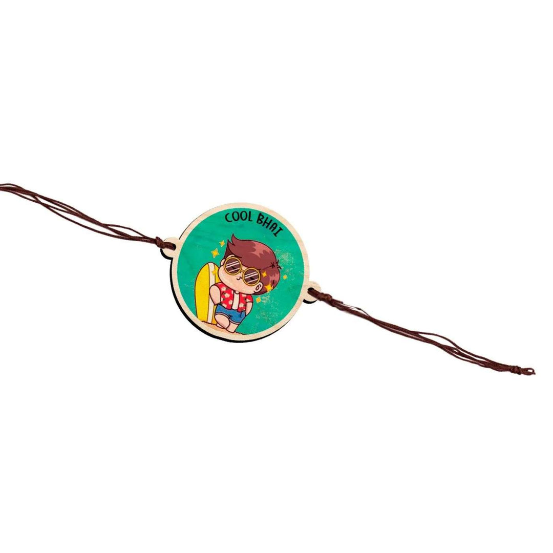 Handmade Cool Bhai Wooden Rakhi With Roli Chawal - Flat Rakhi isolated on white