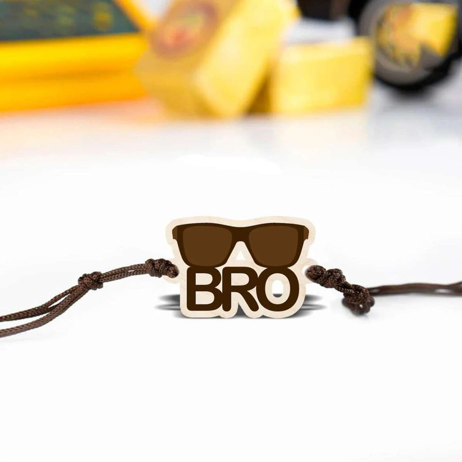 Handmade Sunglasses Bro Wooden Rakhi With Roli Chawal - Close-up of bracelet charm