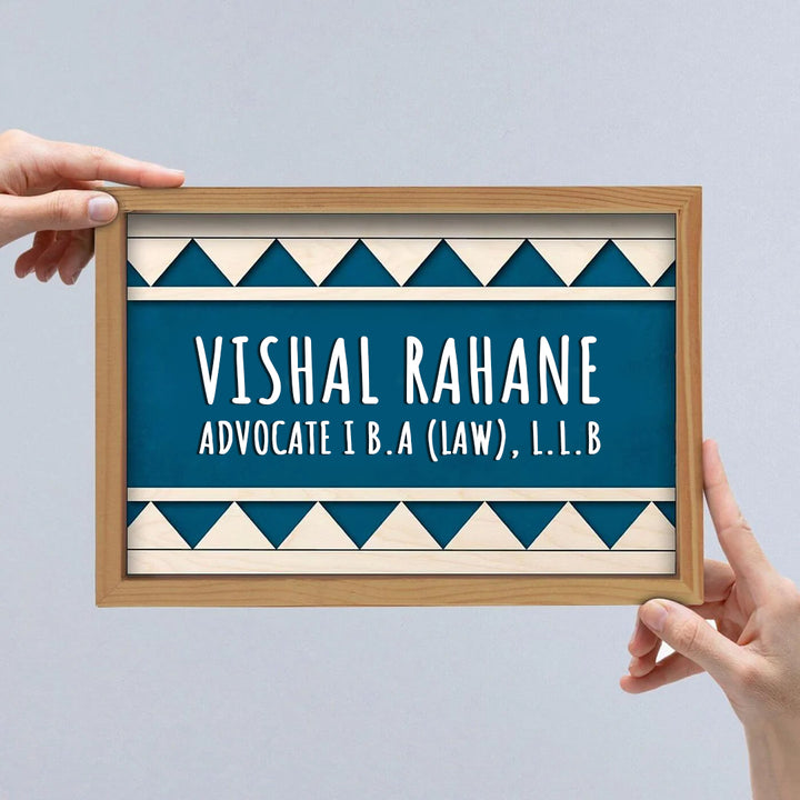 Wooden Personalized Framed Name Plate For Advocate - Name Personalization Example Held by Hands