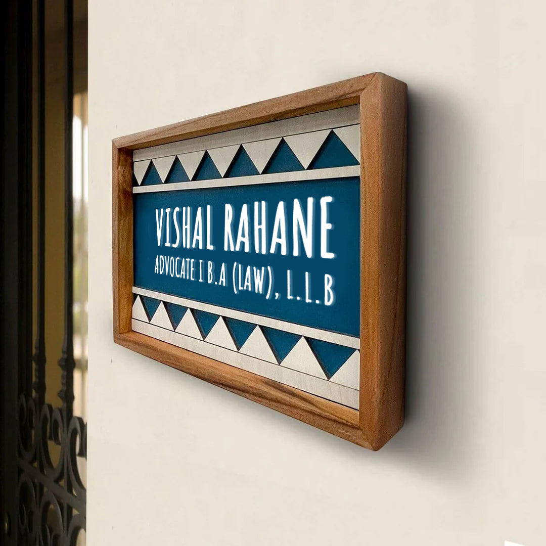 Wooden Personalized Framed Name Plate For Advocate - Side View Mounted on Wall
