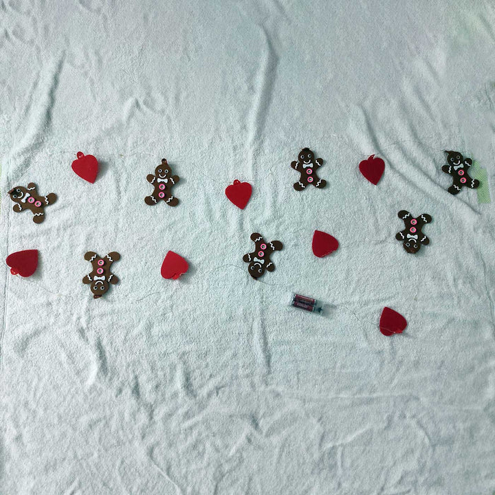 3m, 30 Bulbs | Handmade Cookie Man LED Fairy Lights With Felt Embellishments For Christmas Decoration