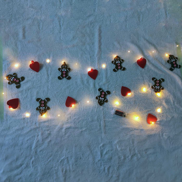 3m, 30 Bulbs | Handmade Cookie Man LED Fairy Lights With Felt Embellishments For Christmas Decoration