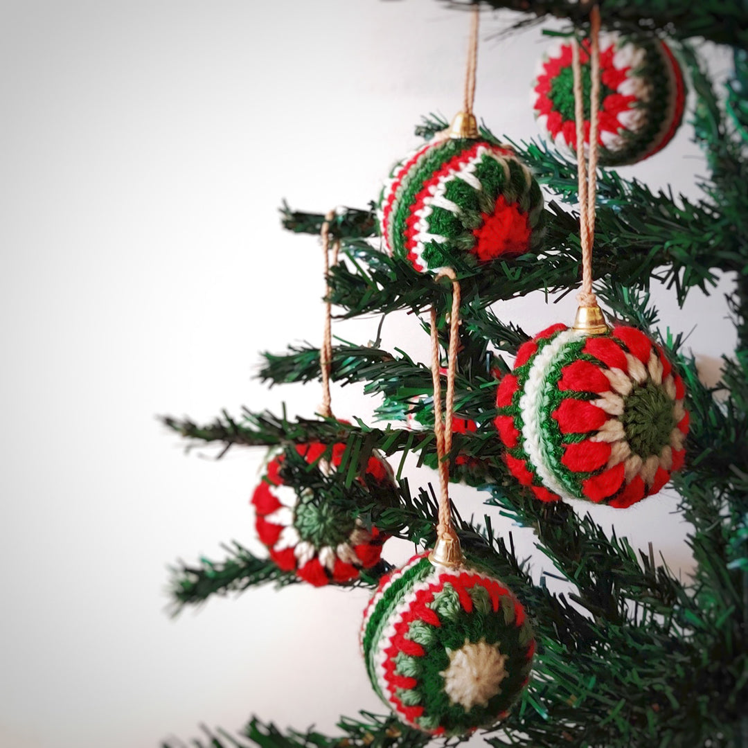 Handmade Crochet Christmas Ball Ornaments For Tree Decoration | Set Of 6