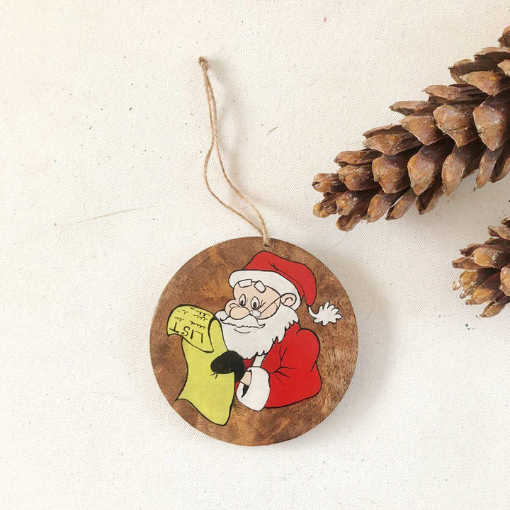 Hand-Painted Santa With A List Wooden Ornaments For Christmas Tree Decoration