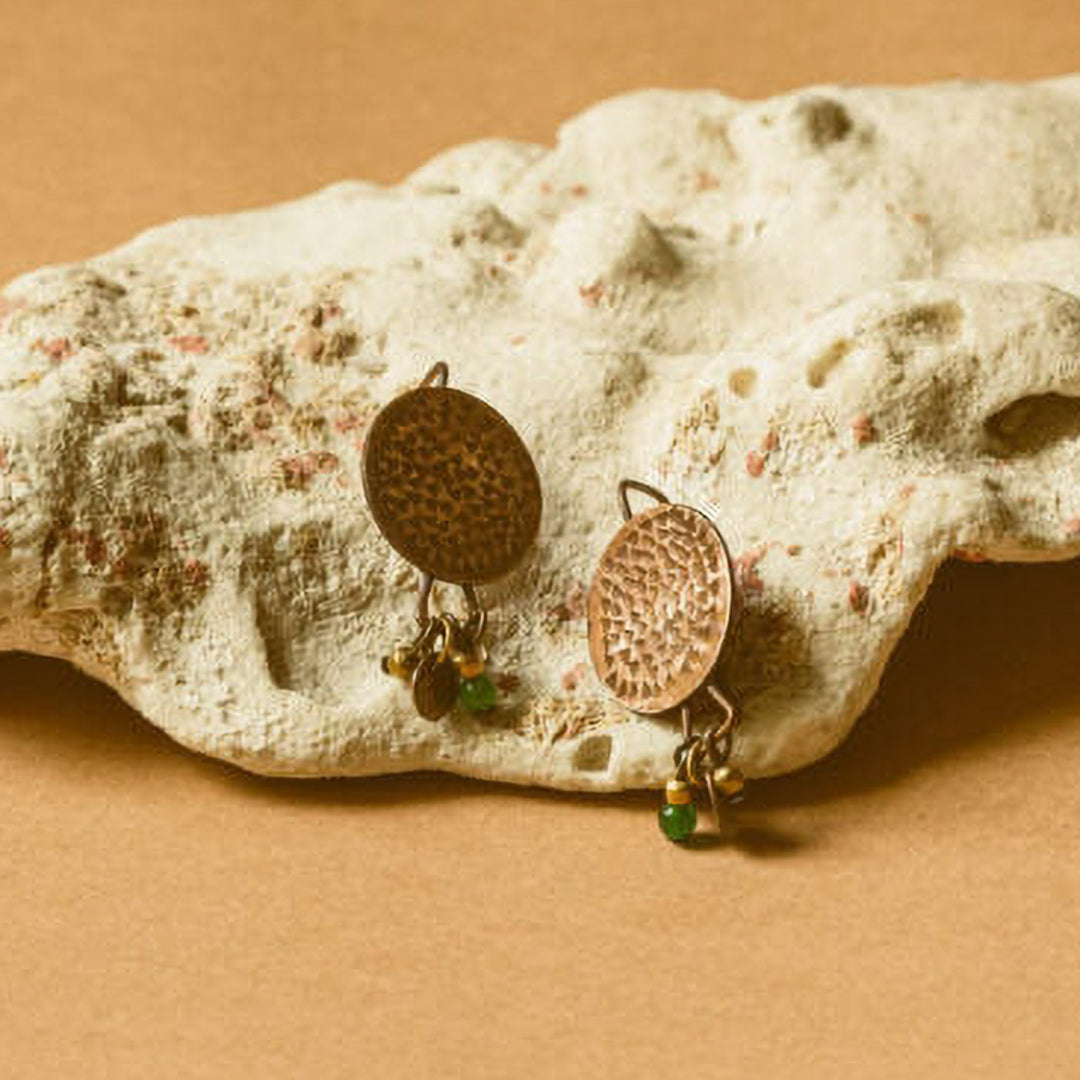 Contemporary Circular Copper Disc With Danglings Earrings