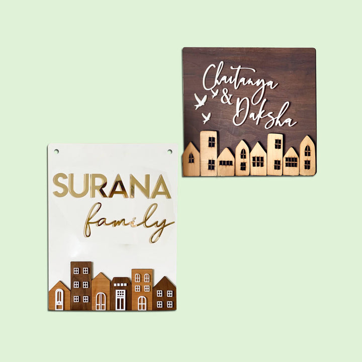 Personalised Acrylic Rectangular House Name Plate - Two Personalized Name Plates Front View