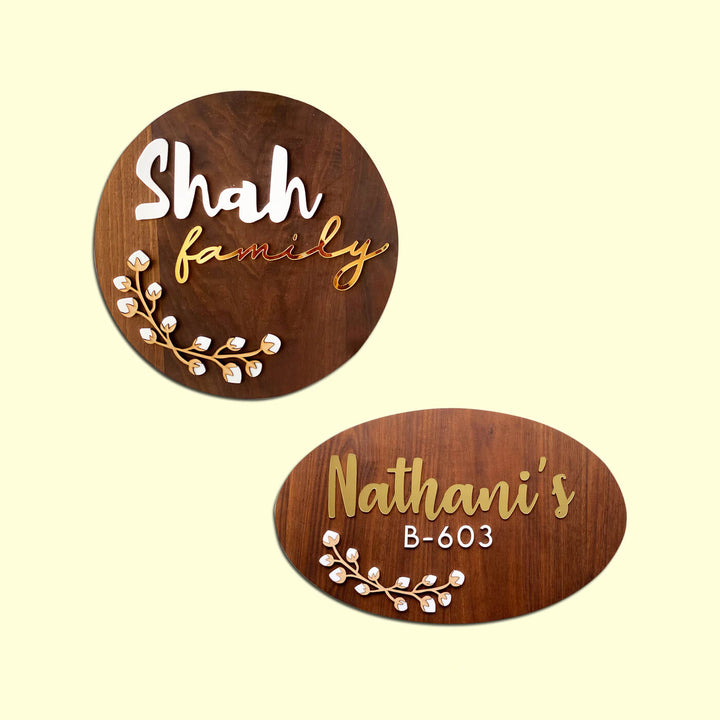 Personalised Wooden Round Floral Nameplate 1 - Name Personalization Examples on Wood