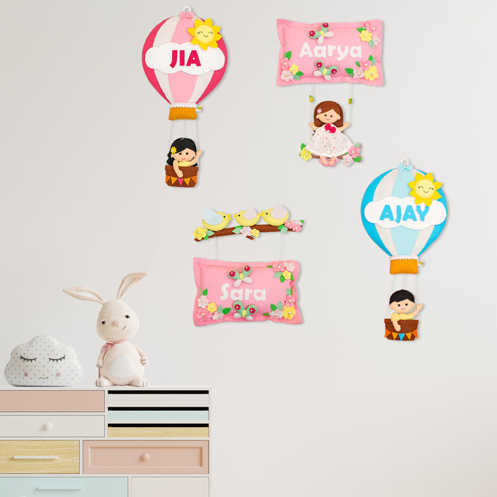 Hand Stitched Felt Hanging For Girls - Wall Hanging Display with Personalized Names