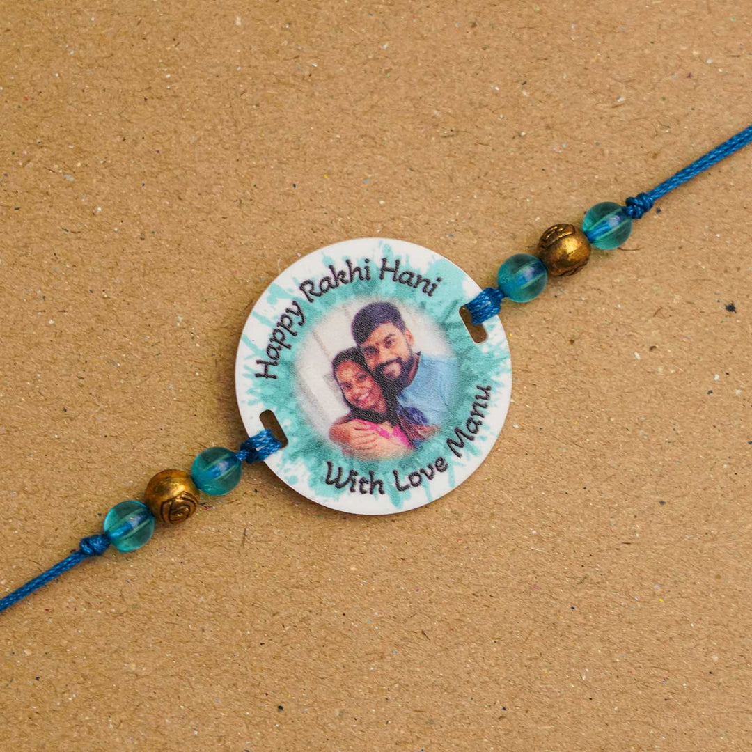 Photo Personalized Handmade Color Spalsh Acrylic Rakhi With Roli Chawal - Photo Rakhi Close-up (4)