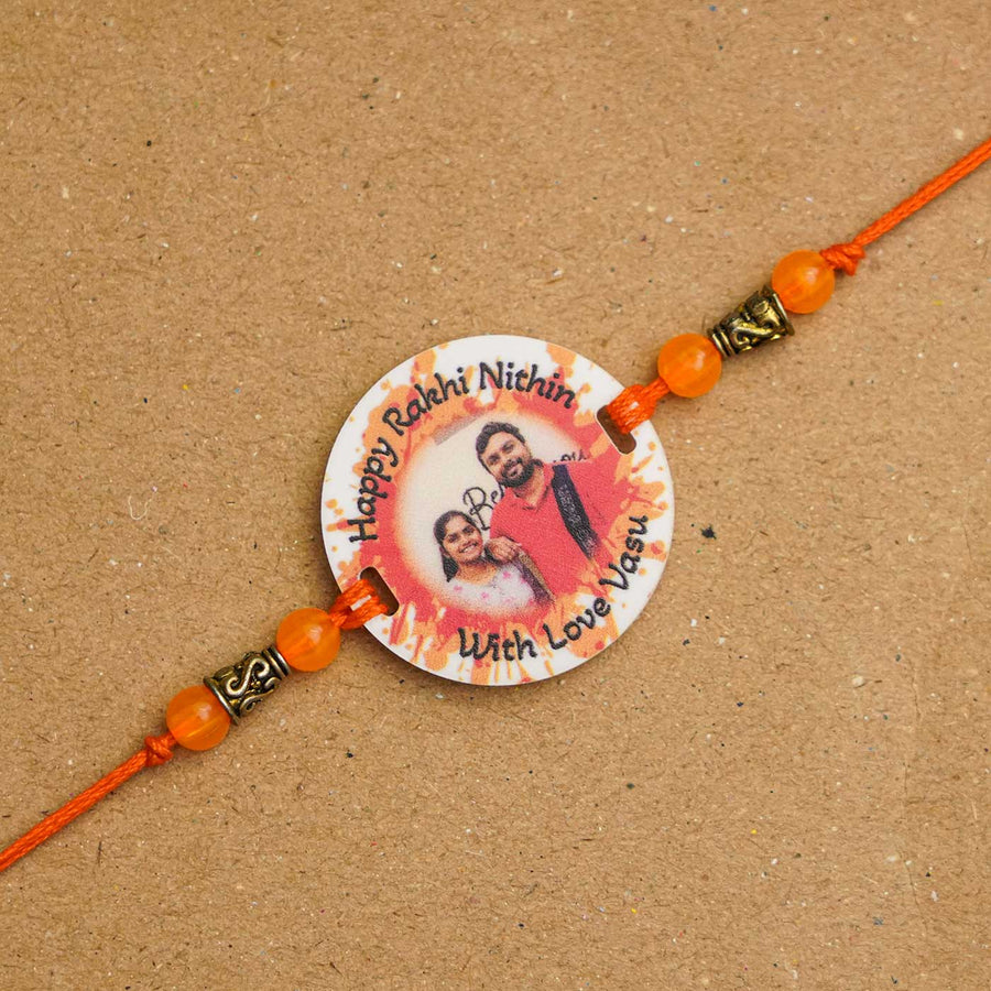 Photo Personalized Handmade Color Spalsh Acrylic Rakhi With Roli Chawal - Photo Rakhi Close-up