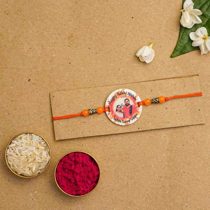 Photo Personalized Handmade Color Spalsh Acrylic Rakhi With Roli Chawal - Rakhi Packaged with Tikka Items