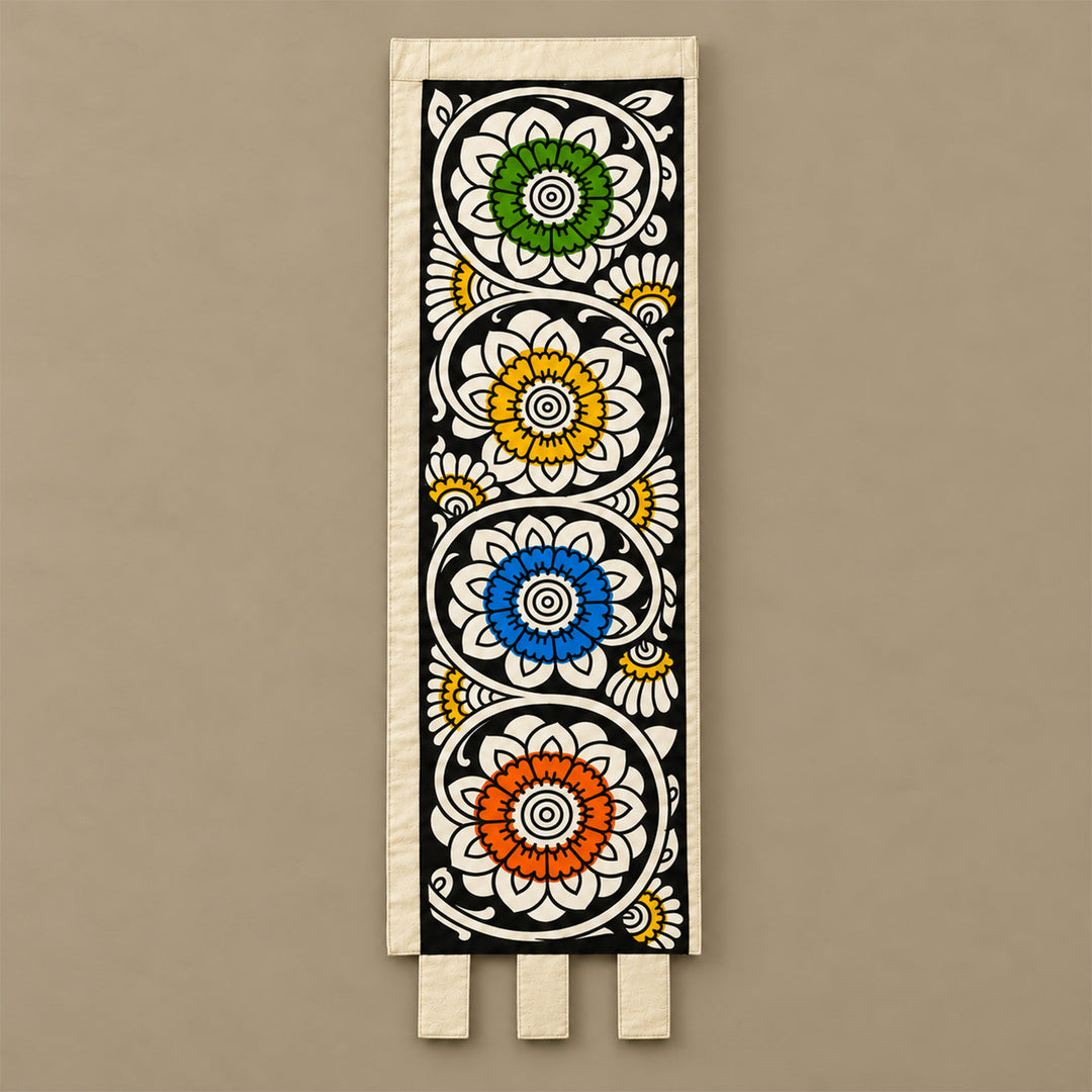 Hand-Painted Tholu Bloom White Parchment Leather Votive Tealight Holder With Channapatna Base