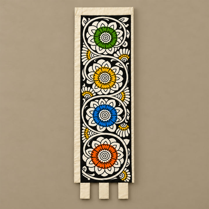 Hand-Painted Tholu Bloom White Parchment Leather Votive Tealight Holder With Channapatna Base