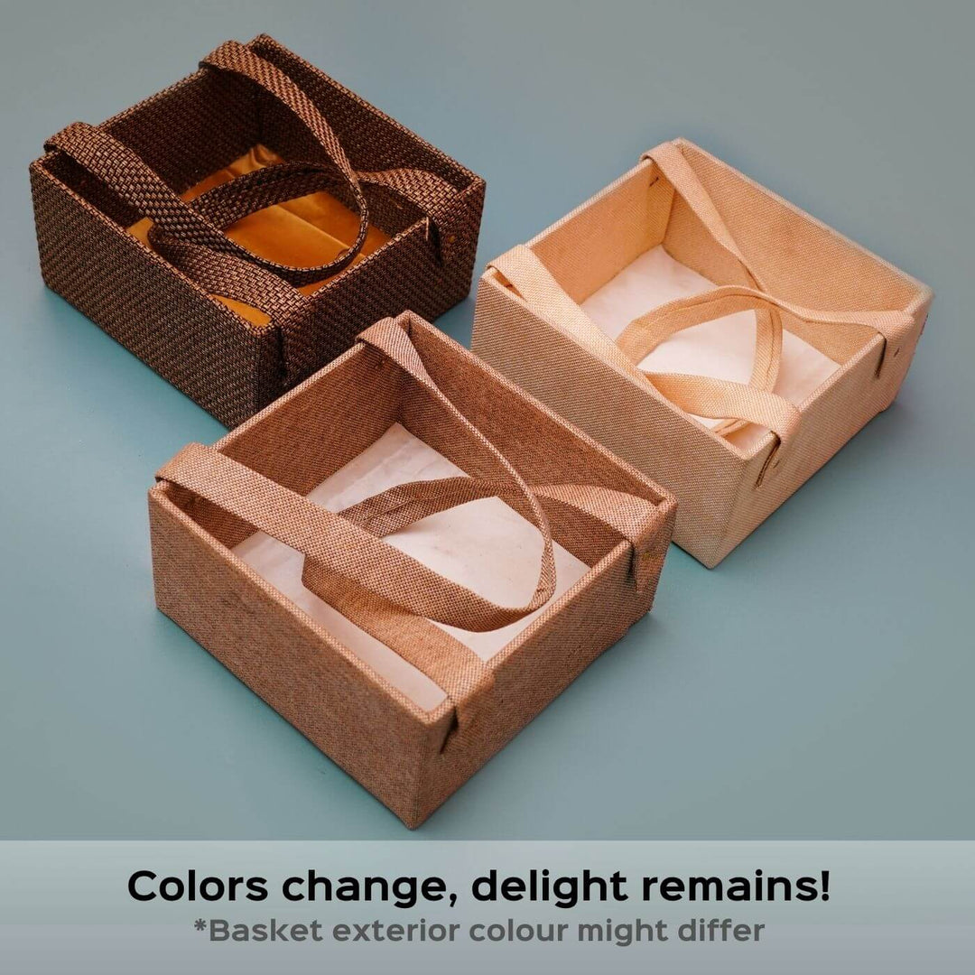 Personalized Terracotta Rakhi Hamper With Caricature 2 - Three Basket Color Variants