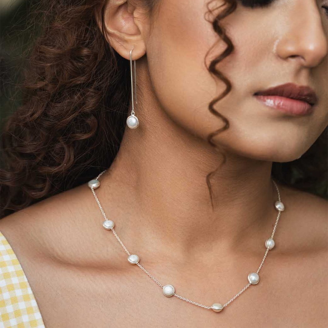 Handmade Minimalist Pearl Silver Necklace