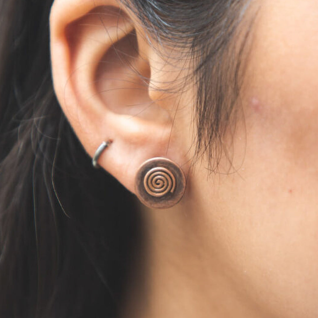 Handmade Spiral Stud Copper Earrings