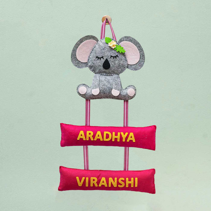 Personalized Handmade Koala Theme Felt Name Plate - Hanging Name Personalization Example