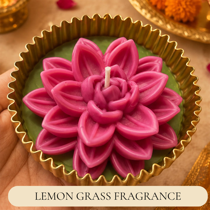 Green Mehfil Bloom Urli Flower Candle For Festive Decor