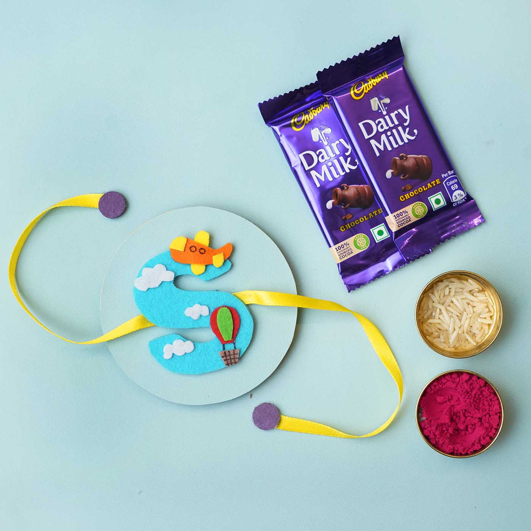 Personalised Handmade Hot Air Ballon Felt Rakhi With Chocolates Roli Chawal - Styled with Chocolates and Items (6)
