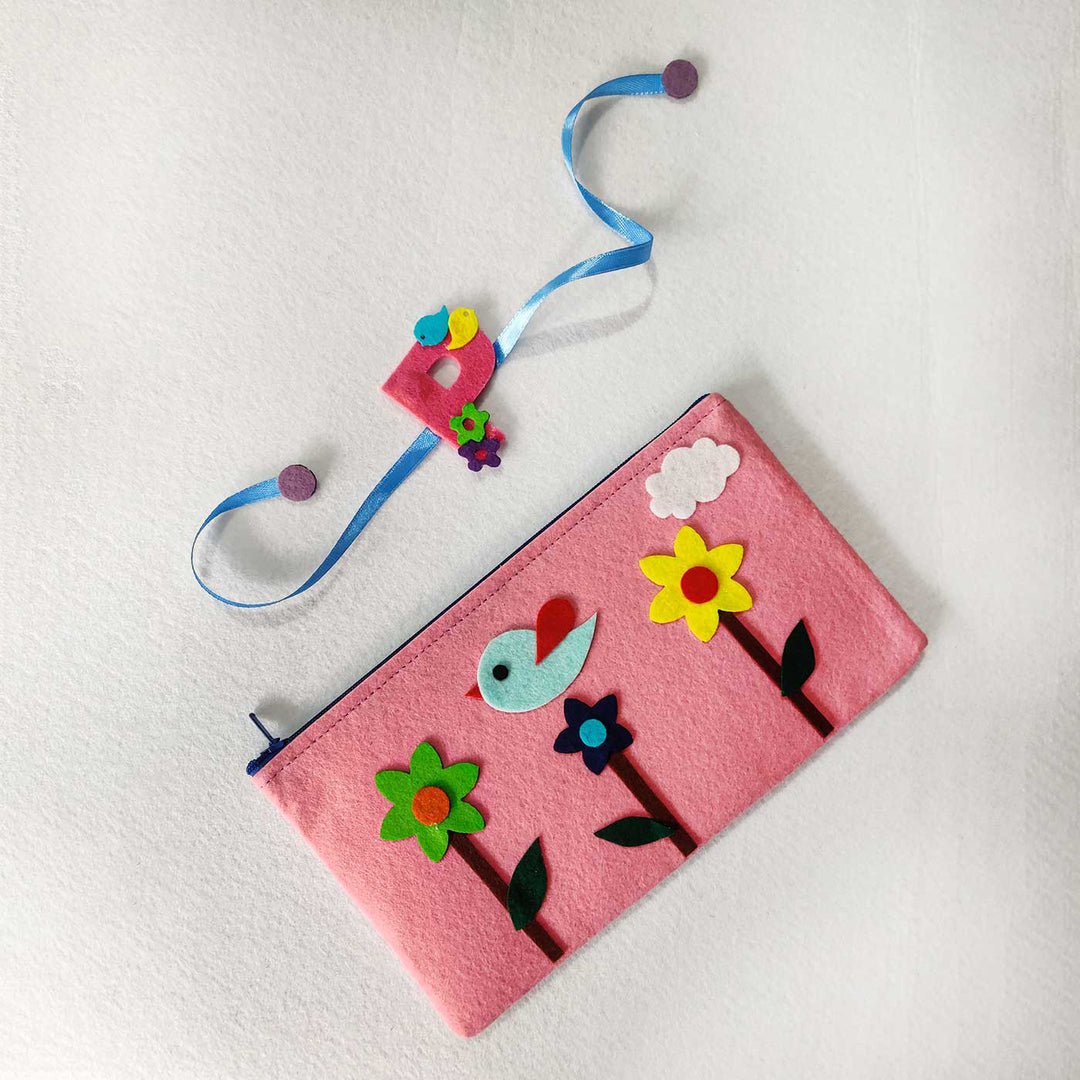 Personalised Handmade Kids Themed Felt Rakhi Pouch With Chocolates Roli Chawal - Front View with Matching Bracelet (3)