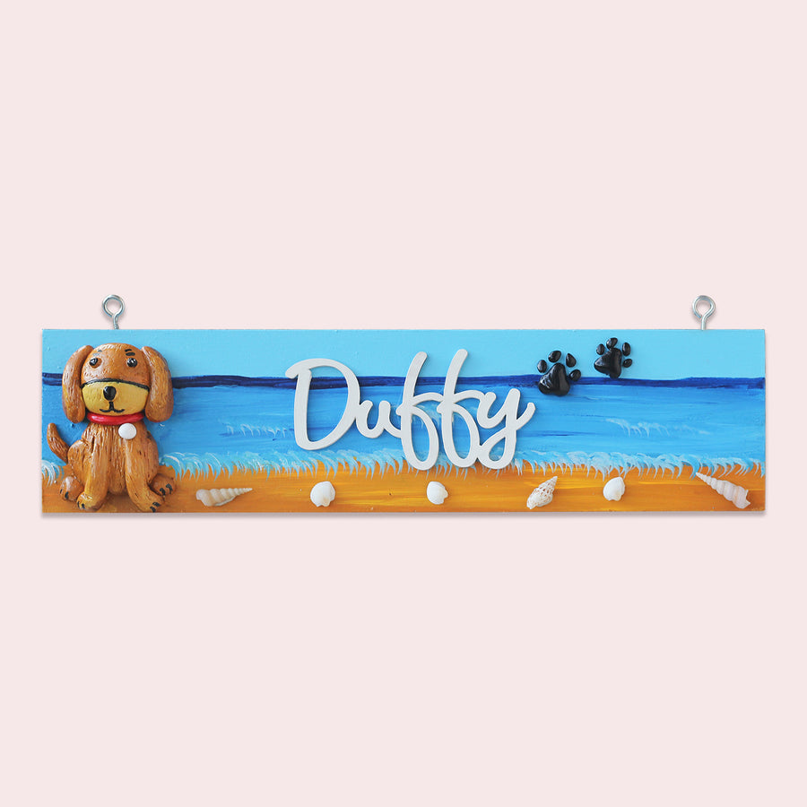 Handcrafted Personalized Name Plate For Pets - Front View Hanging with Eyelets