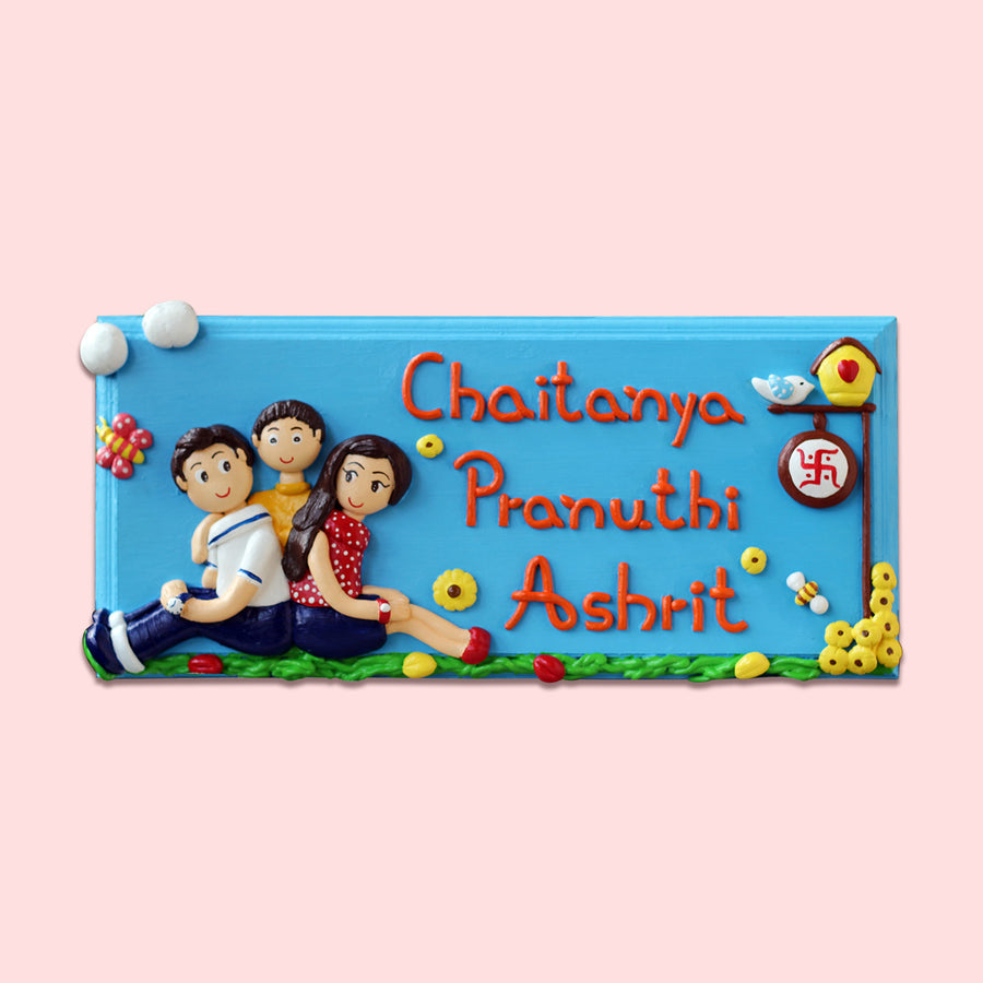 Handcrafted Personalized Family Themed Name Plate - Front View with Name Personalization
